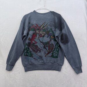 Vintage Looney Tunes Sweatshirt Mens L Blue Cayote Road Runner Acme Fleece